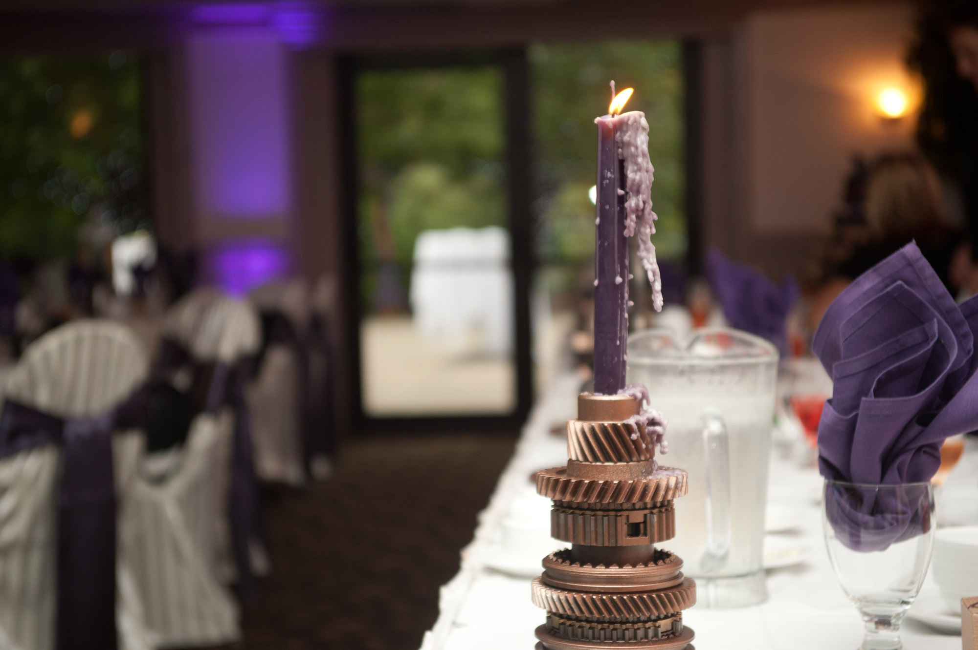 Headtable details including gear candle holders